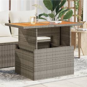 Garden Table Grey PE rattan, powder-coated steel, solid acacia wood