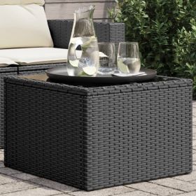 Garden Table Black PE Rattan, Powder-Coated Steel, Tempered Glass
