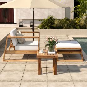U_STYLE Acacia Wood Outdoor Lounge Set - Chair & Ottoman, Perfect for Patios, Balconies, and Gardens