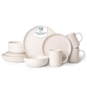 12-Piece Stoneware Dinnerware Sets with Mugs | Microwave & Dishwasher Safe | Non-Toxic Dinner Plates Bowls Set | Stackable Matte Glaze Kitchenwar