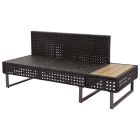 K&K 6-Pers Diamond Weave Patio Sectional Furniture Set with Extendable Coffee Table with Ice Bucket, Collapsible Seat (Color: as Pic)
