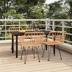 5 Piece Patio Dining Set Poly Rattan (Color: Brown)