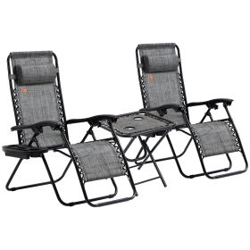 Outsunny Zero Gravity Chair Set with Side Table, Folding Reclining Chair with Cupholders & Pillows, Adjustable Lounge Chair for Pool, Backyard, L (Color: as Pic)