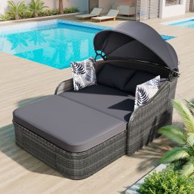 GO 79.9" Outdoor Sunbed with Adjustable Canopy, Double lounge, PE Rattan Daybed, Gray Wicker And Cushion (Color: as Pic)