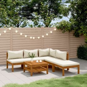 6 Piece Patio Lounge Set with Cream Cushion Solid Acacia Wood (Color: Cream)