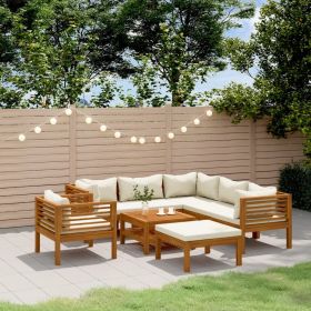 8 Piece Patio Lounge Set with Cream Cushion Solid Acacia Wood (Color: Cream)