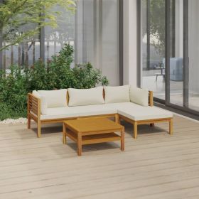5 Piece Patio Lounge Set with Cream Cushion Solid Acacia Wood (Color: Cream)